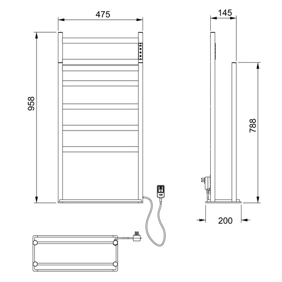Полотенцесушитель электрический Wonzon & Woghand Essen П7 475x958 мм WW-A407-GM, темный графит фото 2
