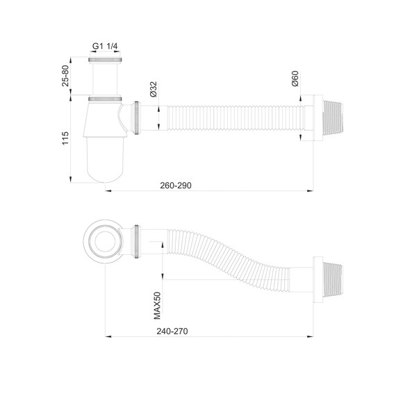 Сифон для умывальника Wonzon & Woghand WW-88SS102-MB, чёрный фото 2