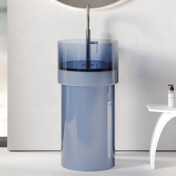 Раковина напольная прозрачная Abber Kristall 45 см AT2701Saphir, синий фото 