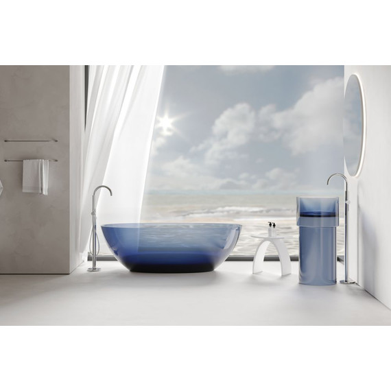 Раковина напольная прозрачная Abber Kristall 45 см AT2701Saphir, синий фото 2