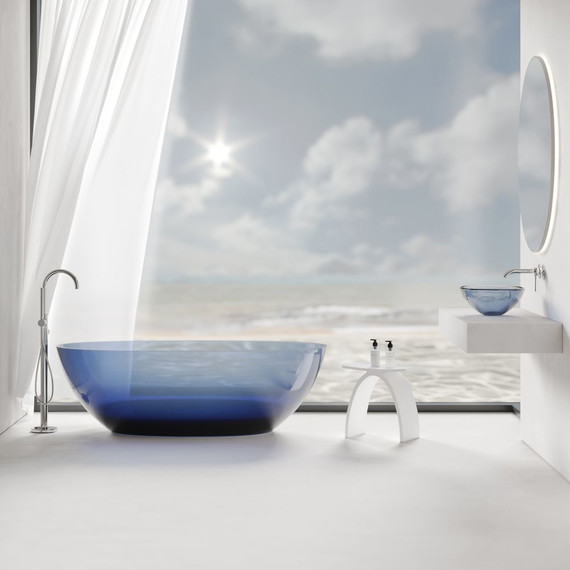 Раковина-чаша прозрачная Abber Kristall 50 см AT2802Saphir, синий фото 3