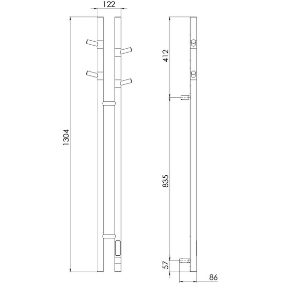 Полотенцесушитель электрический Vincea П2 122x1304 мм VTD-1D2GE, графит (возможность скрытого подключения) фото 5
