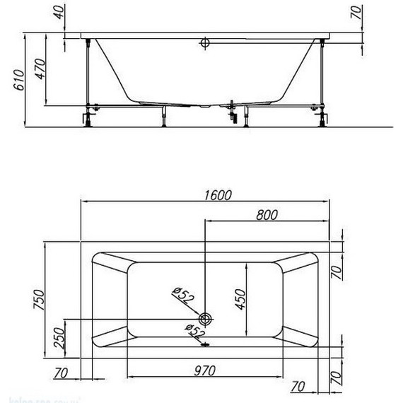 Ванна акриловая Kolpa-San Elektra 160x75 см, Размер - мм: 1600х750 фото 6