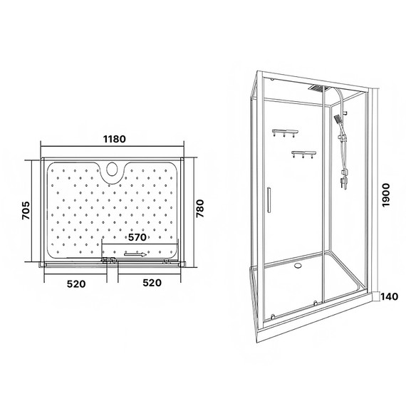 Душевая кабина Loranto 120х80 см CS-3010TM/W-120R, чёрный/прозрачное фото 3