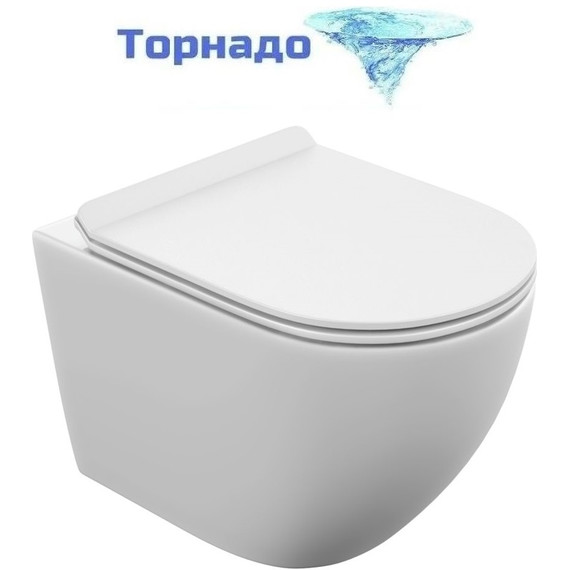 Унитаз подвесной безободковый Cersanit Brasko Vortex DPL EO Slim A68915 с тонкой крышкой микролифт (система смыва Торнадо) фото 