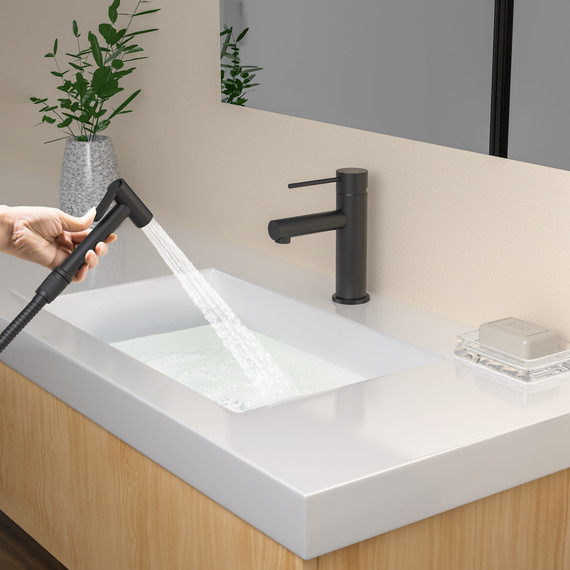 Смеситель для раковины с лейкой для биде Timo Saona 2360/03G, чёрный матовый фото 2