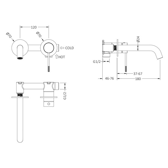 Смеситель для раковины настенный Timo Saona 2372/17SM (со скрытой частью) золото матовое фото 5