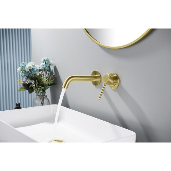 Смеситель для раковины настенный Timo Saona 2372/17SM (со скрытой частью) золото матовое фото 3