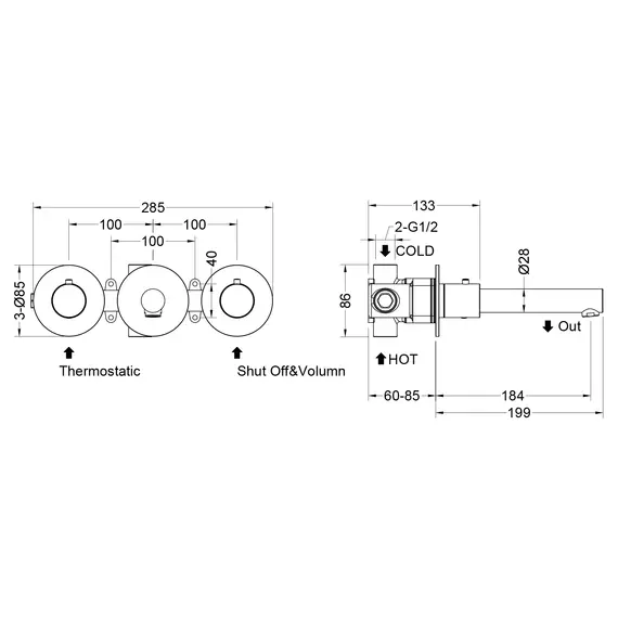 Смеситель для раковины настенный с термостатом Timo Saona 2382/17SM (со скрытой частью) золото матовое фото 2