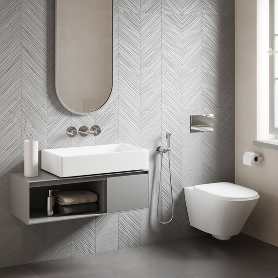 Смеситель для раковины настенный с термостатом и с гигиеническим душем Timo Saona 2383/00SM (со скрытой частью) фото 4