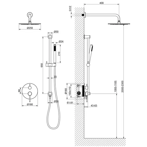 Душевая система для душа Timo Saona SX-2309/00SM (со скрытой частою) фото 3