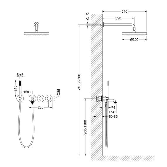 Душевая система для ванны Timo Saona SX-2348/03SM (со скрытой частью) чёрный матовый фото 2