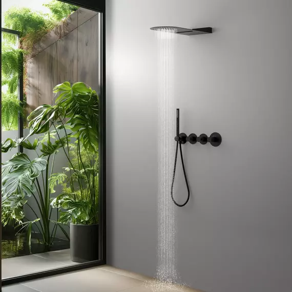 Душевая система для душа с термостатом Timo Saona SX-2350/03SM (со скрытой частью) чёрный матовый фото 2