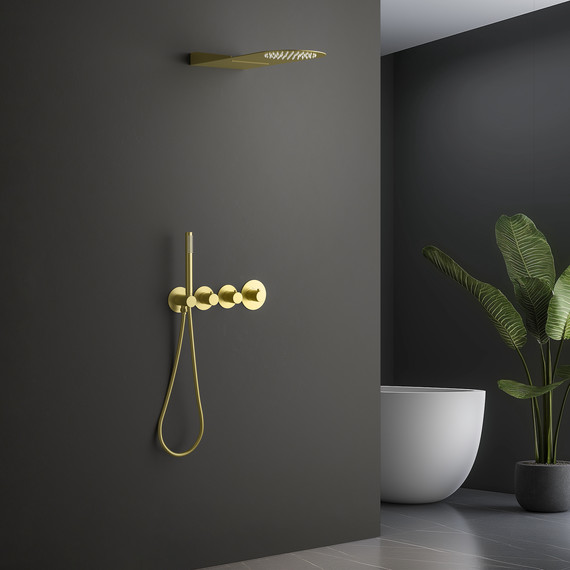 Душевая система для душа с термостатом Timo Saona SX-2350/17SM (со скрытой частью) золото матовое фото 5