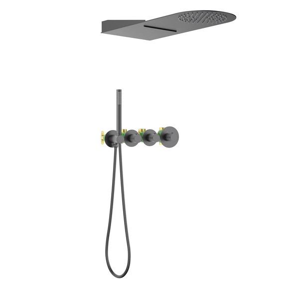 Душевая система для душа с термостатом Timo Saona SX-2350/18SM (со скрытой частью) чёрное золото фото 