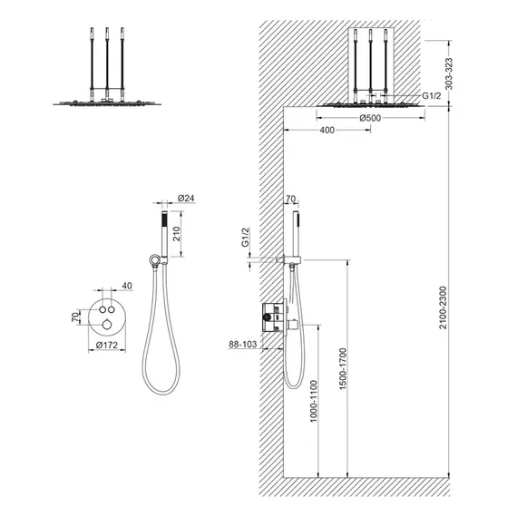 Душевая система для душа с термостатом Timo Saona SX-2370/17SM (со скрытой частью) золото матовое фото 6