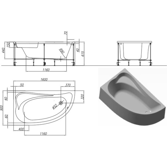 Ванна акриловая Kolpa-San Calando 160x90 см R - 4 Ванна акриловая Kolpa-San Calando 160x90 см R фото 4