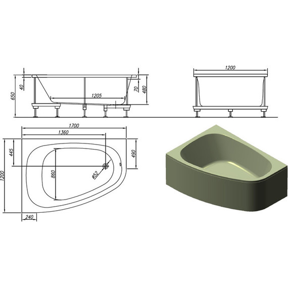 Ванна акриловая Kolpa-San Chad 170x120 см L - 4 Ванна акриловая Kolpa-San Chad 170x120 см L фото 4