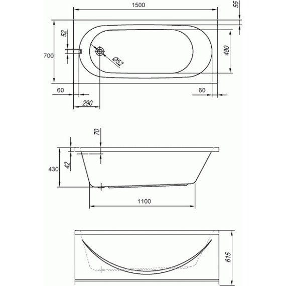 Ванна акриловая Kolpa-San Tamia 150x70 см, Размер - мм: 1500х700 фото 6