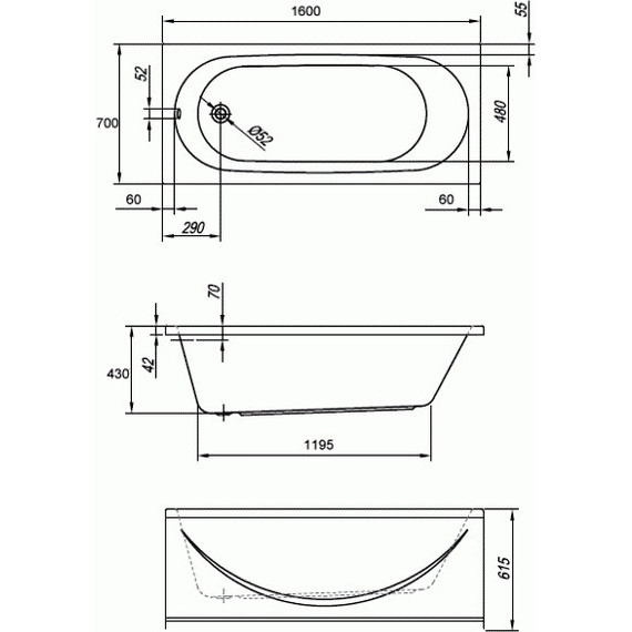 Ванна акриловая Kolpa-San Tamia 160x70 см, Размер - мм: 1600х700 фото 6