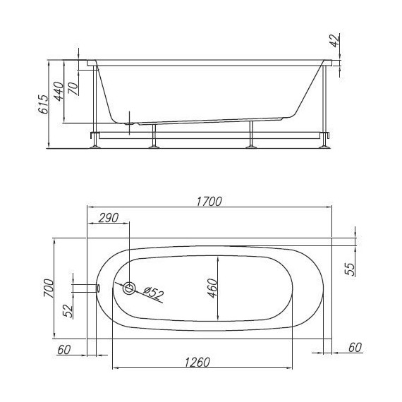 Ванна акриловая Kolpa-San Tamia 170x70 см, Размер - мм: 1700х700 - 6 Ванна акриловая Kolpa-San Tamia 170x70 см, Размер - мм: 1700х700 фото 6