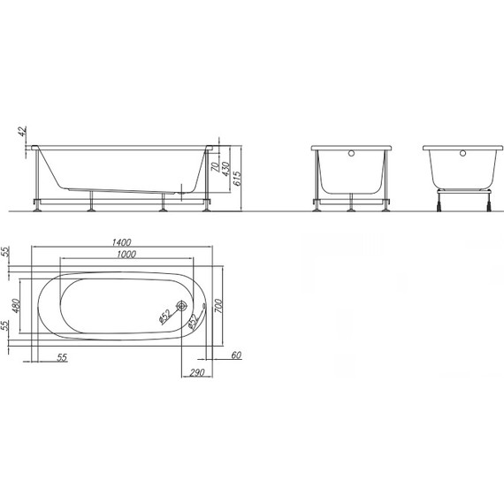 Ванна акриловая Kolpa-San Tamia 140x70 см, Размер - мм: 1400х700 фото 6