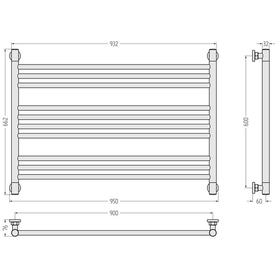 Полотенцесушитель водяной Сунержа Богема L П10 900x660 мм 020-0202-6090, шампань фото 3