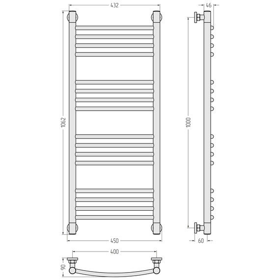 Полотенцесушитель водяной Сунержа Богема+ П16 400x1060 мм (выгнутая перемычка) 022-0221-1040, шампань матовый фото 3