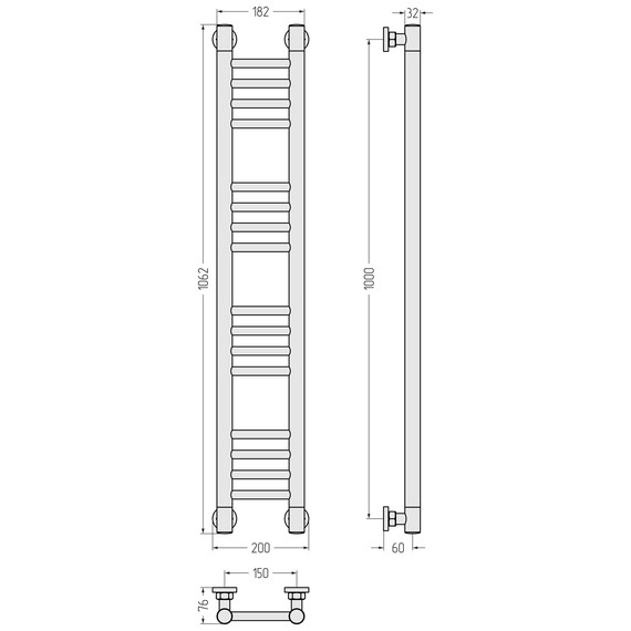 Полотенцесушитель водяной Сунержа Богема+ П16 150x1060 мм (прямая перемычка) 051-0220-1015, состаренная латунь фото 3
