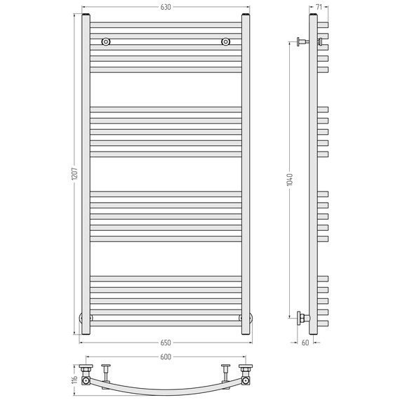 Полотенцесушитель водяной Сунержа Аркус П20 600x1200 мм 00-0251-1260, хром фото 3