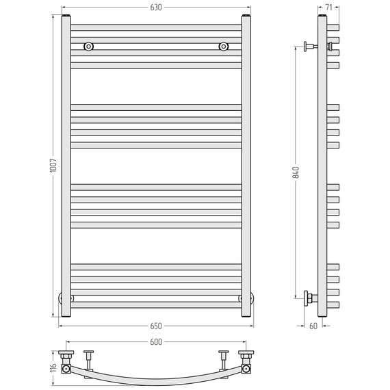 Полотенцесушитель водяной Сунержа Аркус П16 600x1000 мм 31-0251-1060, чёрный матовый фото 3
