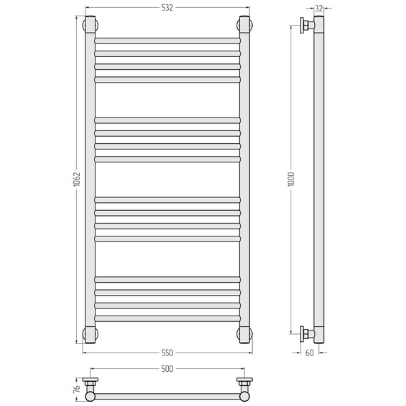 Полотенцесушитель водяной Сунержа Богема+ П16 500x1060 мм (прямая перемычка) 020-0220-1050, шампань фото 3