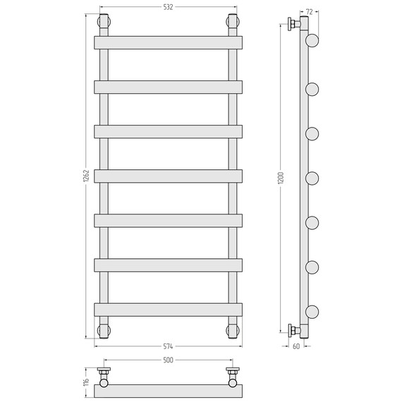 Полотенцесушитель водяной Сунержа Атлант П7 500x1260 мм 03-0226-1250, золото фото 3
