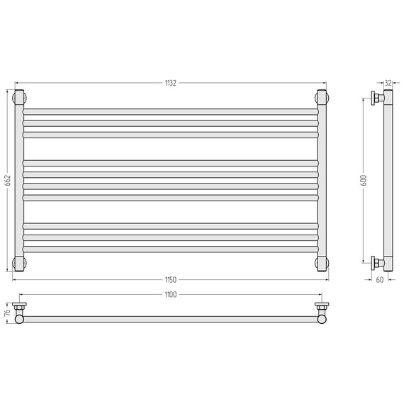 Полотенцесушитель водяной Сунержа Богема L П10 1100x660 мм 022-0202-6011, шампань матовый фото 3