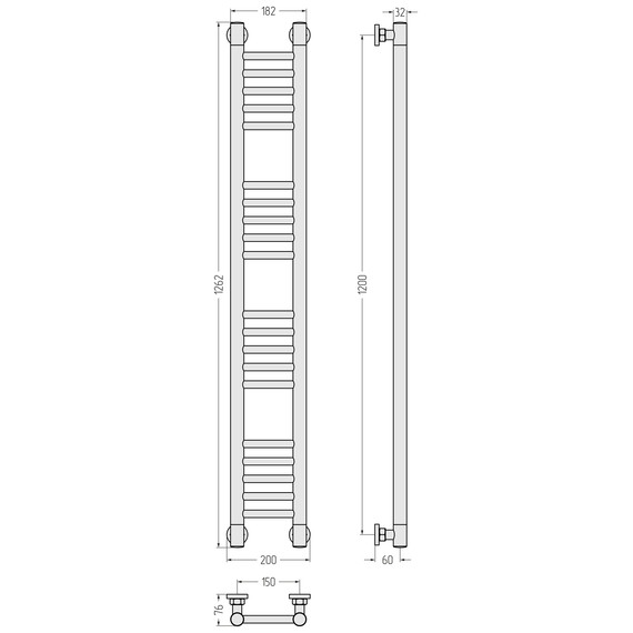 Полотенцесушитель водяной Сунержа Богема+ П20 150x1260 мм (прямая перемычка) 071-0220-1215, сатин фото 3