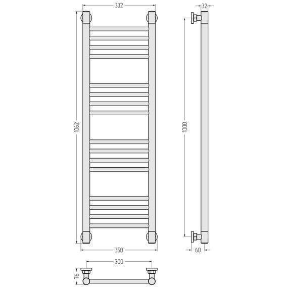 Полотенцесушитель водяной Сунержа Богема+ П16 300x1060 мм (прямая перемычка) 071-0220-1030, сатин фото 3