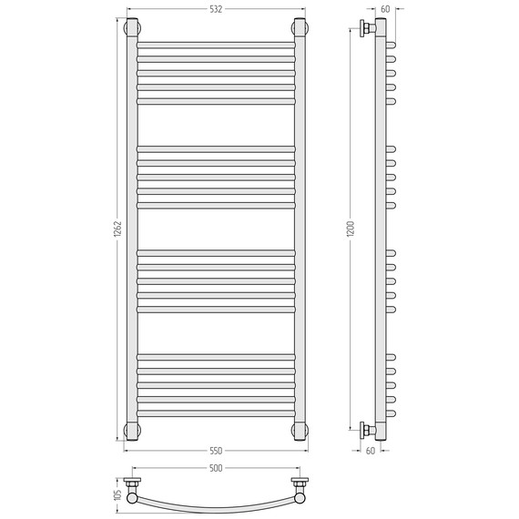 Полотенцесушитель водяной Сунержа Богема+ П20 500x1260 мм (выгнутая перемычка) 31-0221-1250, чёрный матовый фото 3