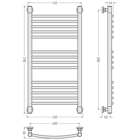 Полотенцесушитель водяной Сунержа Богема+ П14 400x860 мм (выгнутая перемычка) 020-0221-8040, шампань фото 3