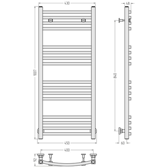 Полотенцесушитель водяной Сунержа Аркус П16 400x1000 мм 30-0251-1040, белый матовый фото 3