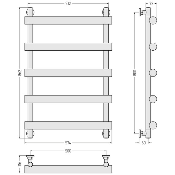 Полотенцесушитель водяной Сунержа Атлант П5 500x860 мм 31-0226-8050, чёрный матовый фото 3