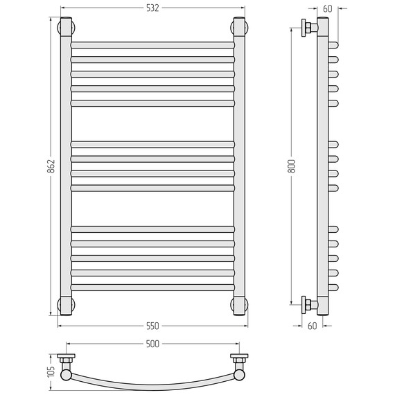 Полотенцесушитель водяной Сунержа Богема+ П14 500x860 мм (выгнутая перемычка) 31-0221-8050, чёрный матовый фото 3