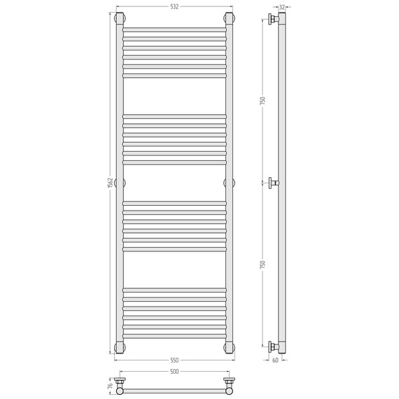 Полотенцесушитель водяной Сунержа Богема+ П24 500x1560 мм (прямая перемычка) 051-0220-1550, состаренная латунь фото 3