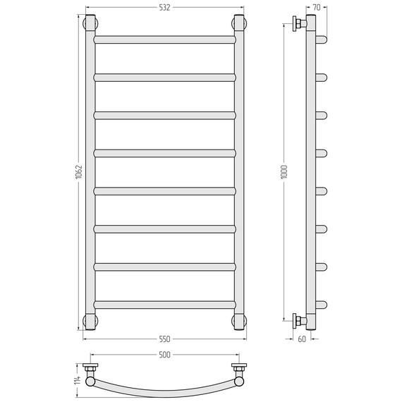 Полотенцесушитель водяной Сунержа Галант+ П8 500x1060 мм 032-0200-1050, золото матовое фото 3