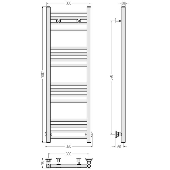 Полотенцесушитель водяной Сунержа Модус П16 300x1000 мм 31-0250-1030, чёрный матовый фото 4