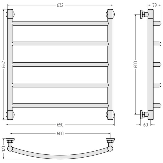 Полотенцесушитель водяной Сунержа Галант+ П5 600x660 мм 05-0200-6060, состаренная бронза фото 3