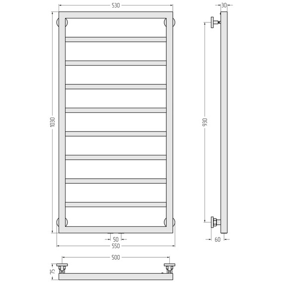Полотенцесушитель водяной Сунержа Канцлер П8 500x1030 мм 020-0254-1050, шампань фото 5