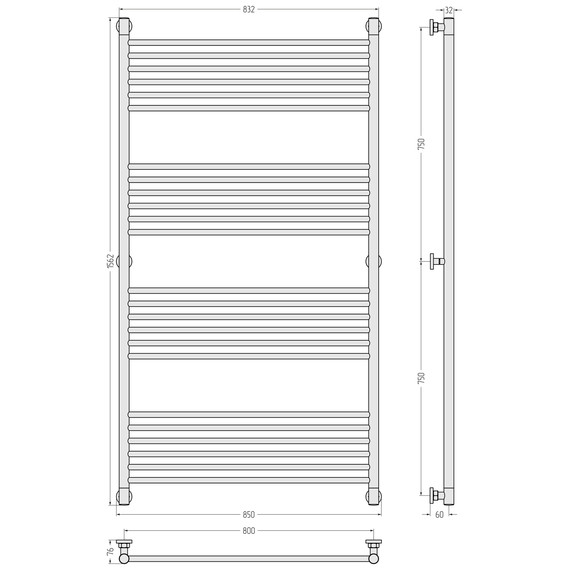 Полотенцесушитель водяной Сунержа Богема+ П24 800x1560 мм (прямая перемычка) 31-0220-1580, чёрный матовый фото 3