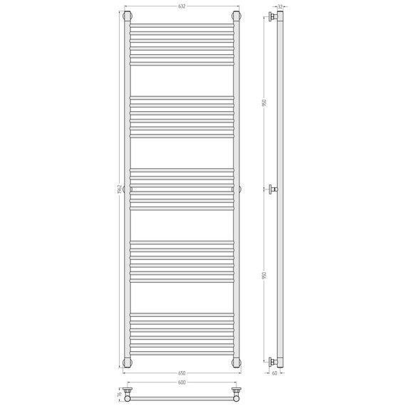 Полотенцесушитель водяной Сунержа Богема+ П30 600x1960 мм (прямая перемычка) 30-0220-1960, белый матовый фото 3
