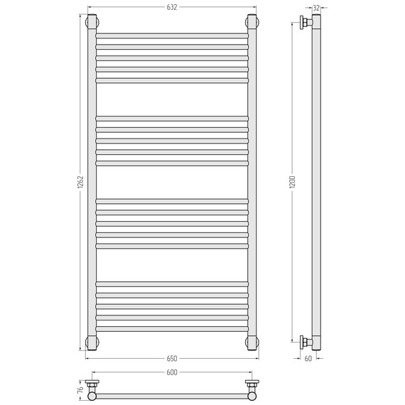 Полотенцесушитель водяной Сунержа Богема+ П20 600x1260 мм (прямая перемычка) 071-0220-1260, сатин фото 3