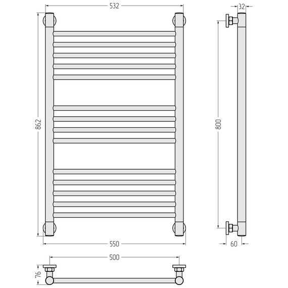 Полотенцесушитель водяной Сунержа Богема+ П14 500x860 мм (прямая перемычка) 032-0220-8050, золото матовое фото 3